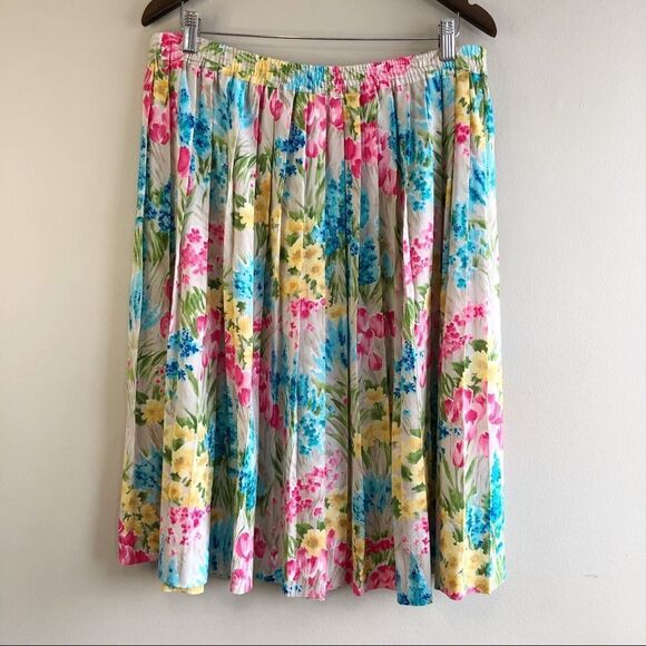 Alfred Dunner Vintage Preppy Pleated Floral High Waist Mini Skirt Cream - Picture 7 of 11